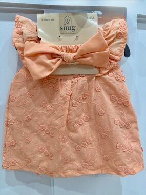 Snug Peach Embroidered Baby Dress with Bloom Details